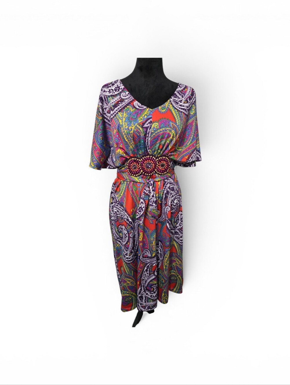 Lennie For Nina Leonard Purple and Red Paisley Dress with Beaded Waist Large